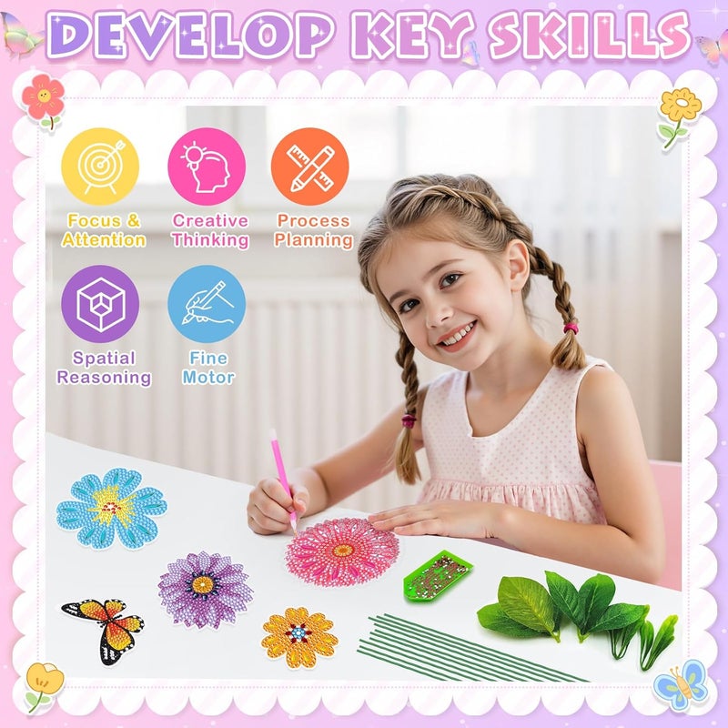 Nardoll Crafts for Girls 8-12 - Make Your Own GEM Art Flower Bouquet - Arts and Crafts for Kids Ages 8-12 - Diamond Art Kits for Kids - 5D Dimond Art Paintings - DIY Art & Craft Gifts for 4 5 6 7 10 Year Old - Image 3